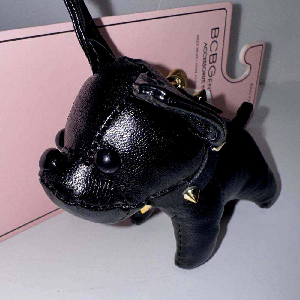 Natasha Black PU Leather French Bulldog Bag Charm Keychain